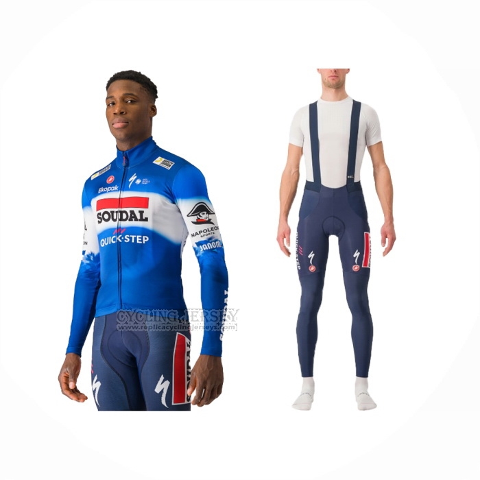 2024 Cycling Jersey Deceuninck Quick Step Blue White Long Sleeve And Bib Short